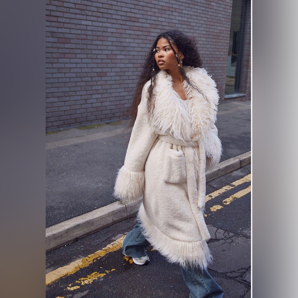 Boohoo oversized faux fur detail coat